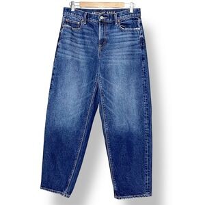 American Eagle Barrel Leg Jeans 4 high rise waist stretch faded wide leg